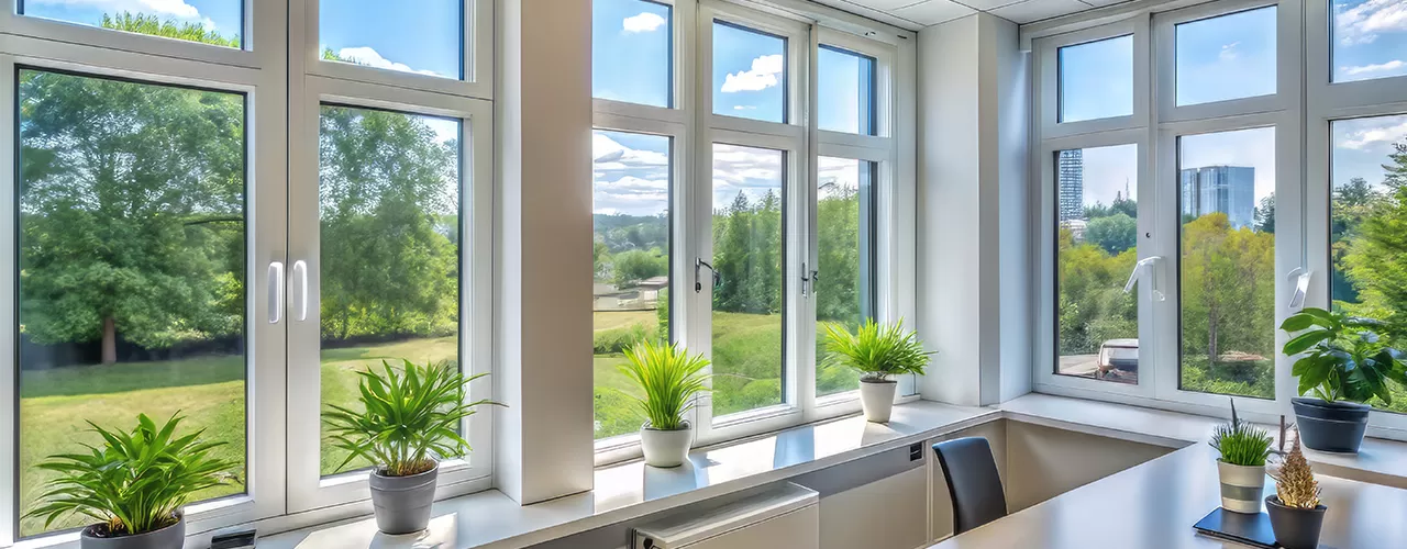 Bright interior with uPVC windows overlooking greenery